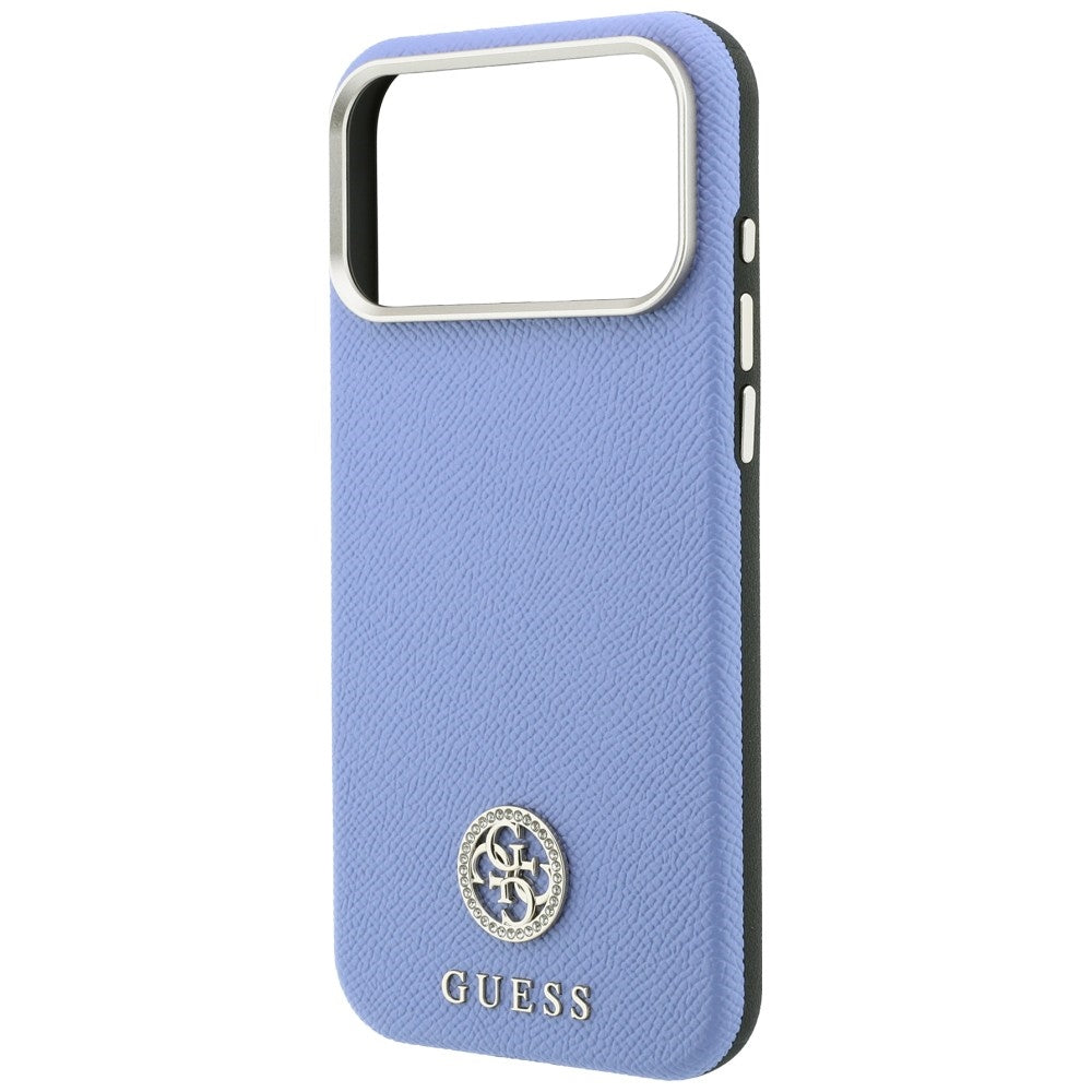 Husă Guess Grained Leather Round Strass Logo MagSafe pentru iPhone 17 Pro Max – albastru deschis — imagine 6
