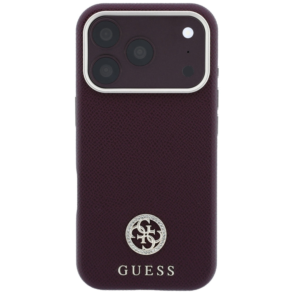 Husă Guess Grained Leather Round Strass Logo MagSafe pentru iPhone 17 Pro Max – burgundy — imagine 2