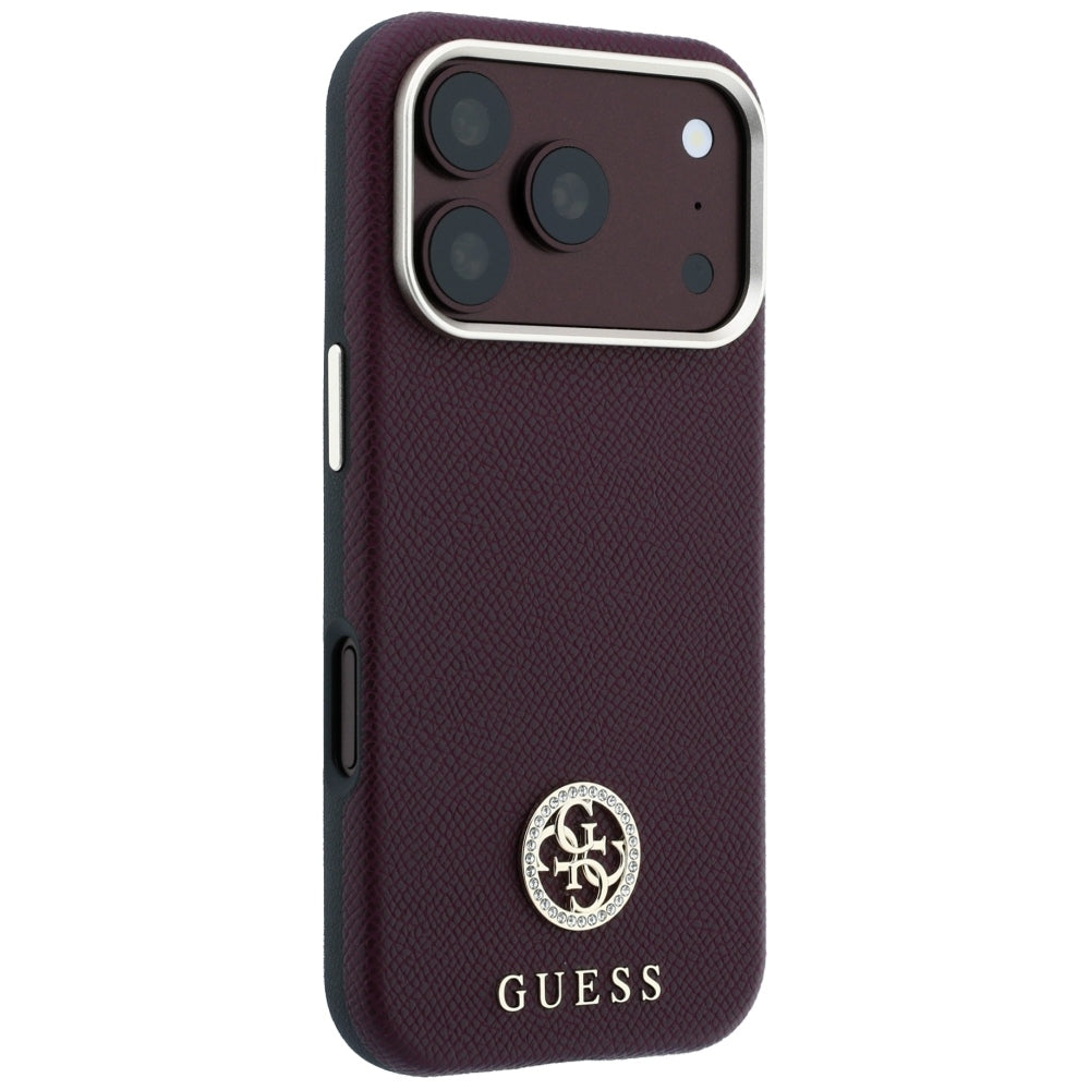 Husă Guess Grained Leather Round Strass Logo MagSafe pentru iPhone 17 Pro Max – burgundy — imagine 3