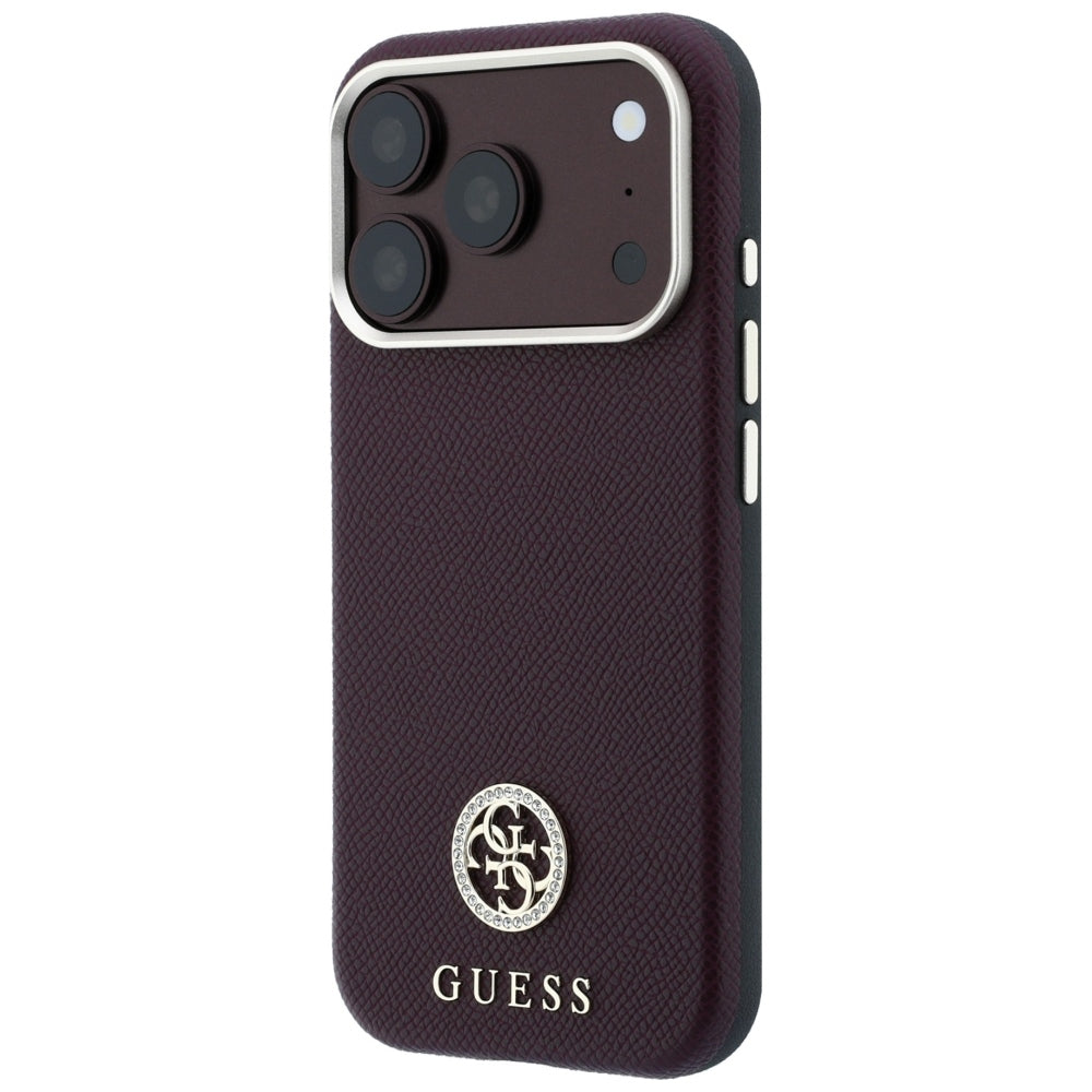 Husă Guess Grained Leather Round Strass Logo MagSafe pentru iPhone 17 Pro Max – burgundy — imagine 4