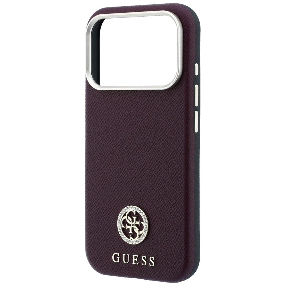 Husă Guess Grained Leather Round Strass Logo MagSafe pentru iPhone 17 Pro Max – burgundy — imagine 5