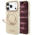 Husă Guess Grained Leather Ring Stand 360 Classic MagSafe pentru iPhone 17 Pro Max – bej — imagine 1