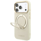 Husă Guess Grained Leather Ring Stand 360 Classic MagSafe pentru iPhone 17 Pro Max – bej — imagine 3