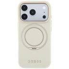 Husă Guess Grained Leather Ring Stand 360 Classic MagSafe pentru iPhone 17 Pro Max – bej — imagine 4