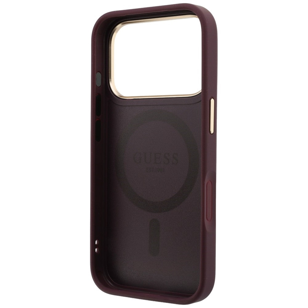 Husă Guess Grained Leather Ring Stand 360 Classic MagSafe pentru iPhone 17 Pro Max – burgundy — imagine 6