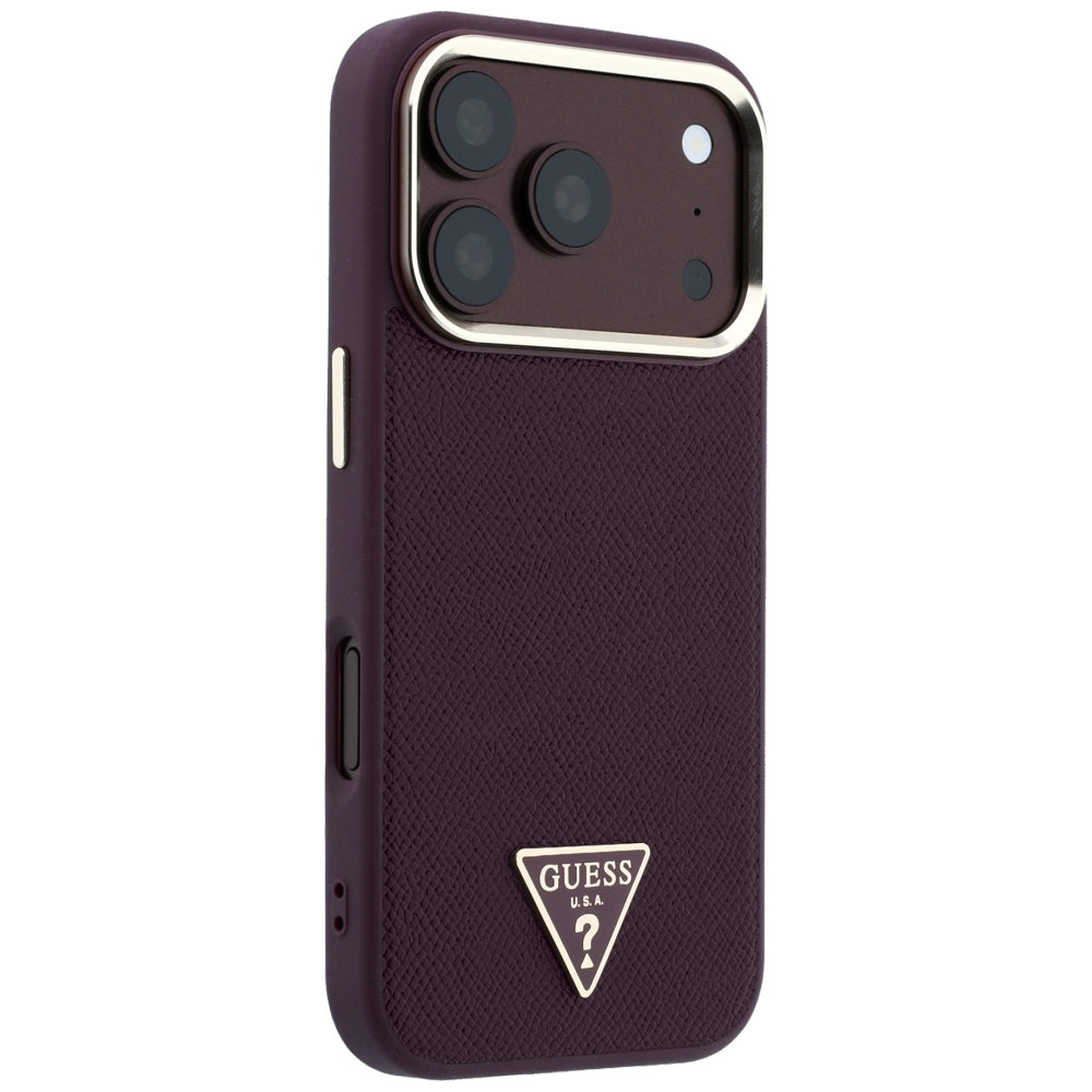 Husă Guess Grained Triangle Logo MagSafe pentru iPhone 17 Pro Max – burgundy — imagine 2