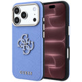 Husă Guess Grained Leather and Big Resin Logo pentru iPhone 17 Pro Max – albastru deschis — imagine 1
