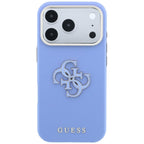 Husă Guess Grained Leather and Big Resin Logo pentru iPhone 17 Pro Max – albastru deschis — imagine 3