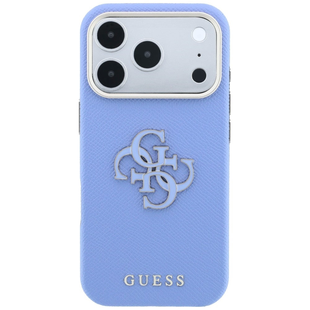 Husă Guess Grained Leather and Big Resin Logo pentru iPhone 17 Pro Max – albastru deschis — imagine 3