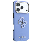 Husă Guess Grained Leather and Big Resin Logo pentru iPhone 17 Pro Max – albastru deschis — imagine 4