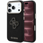 Husă Guess Grained Leather and Big Resin Logo pentru iPhone 17 Pro Max – negru — imagine 1