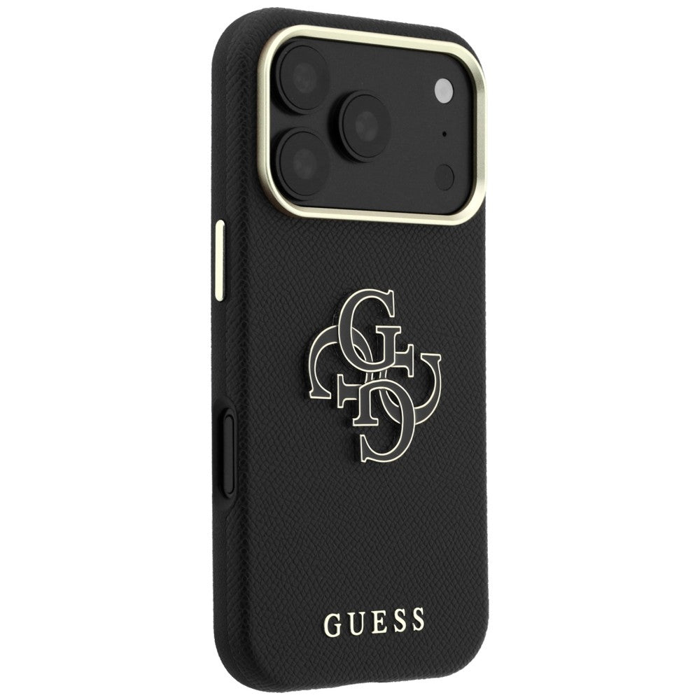 Husă Guess Grained Leather and Big Resin Logo pentru iPhone 17 Pro Max – negru — imagine 3