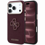 Husă Guess Grained Leather and Big Resin Logo pentru iPhone 17 Pro Max – burgundy — imagine 1