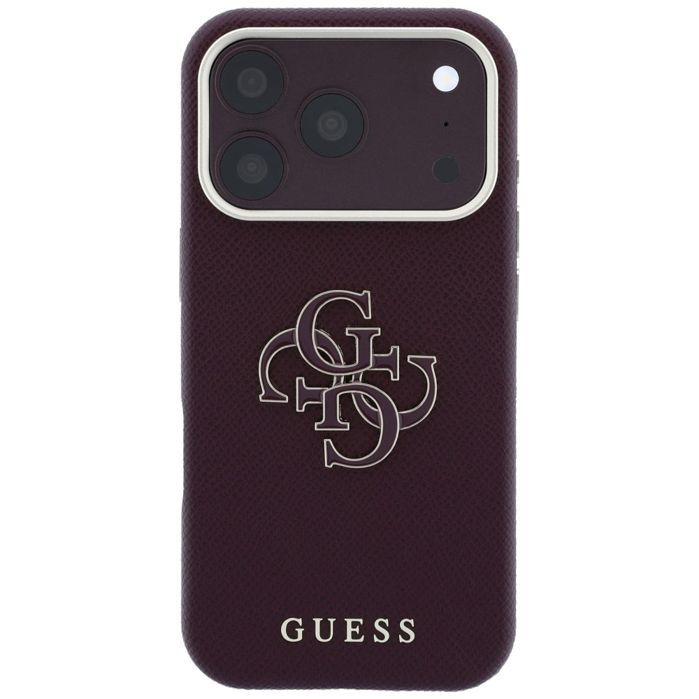 Husă Guess Grained Leather and Big Resin Logo pentru iPhone 17 Pro Max – burgundy — imagine 2