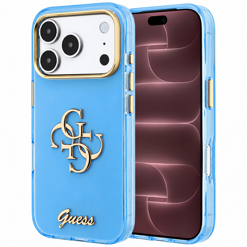Husă Guess IML 4G Script Metal pentru iPhone 17 Pro Max – albastru deschis — imagine 1