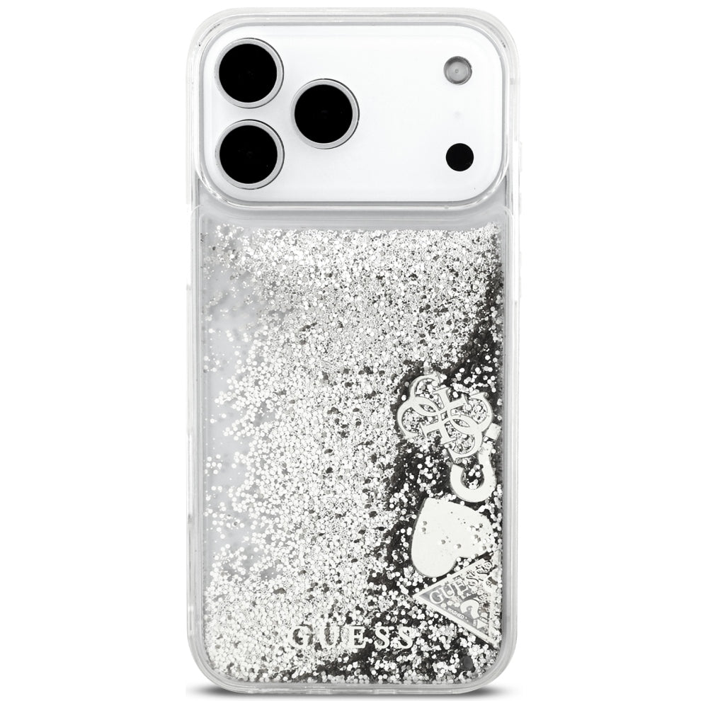 Husă Guess Liquid Glitter Charms pentru iPhone 17 Pro Max – argintiu (GUHCP18XGLHFLSI) — imagine 3