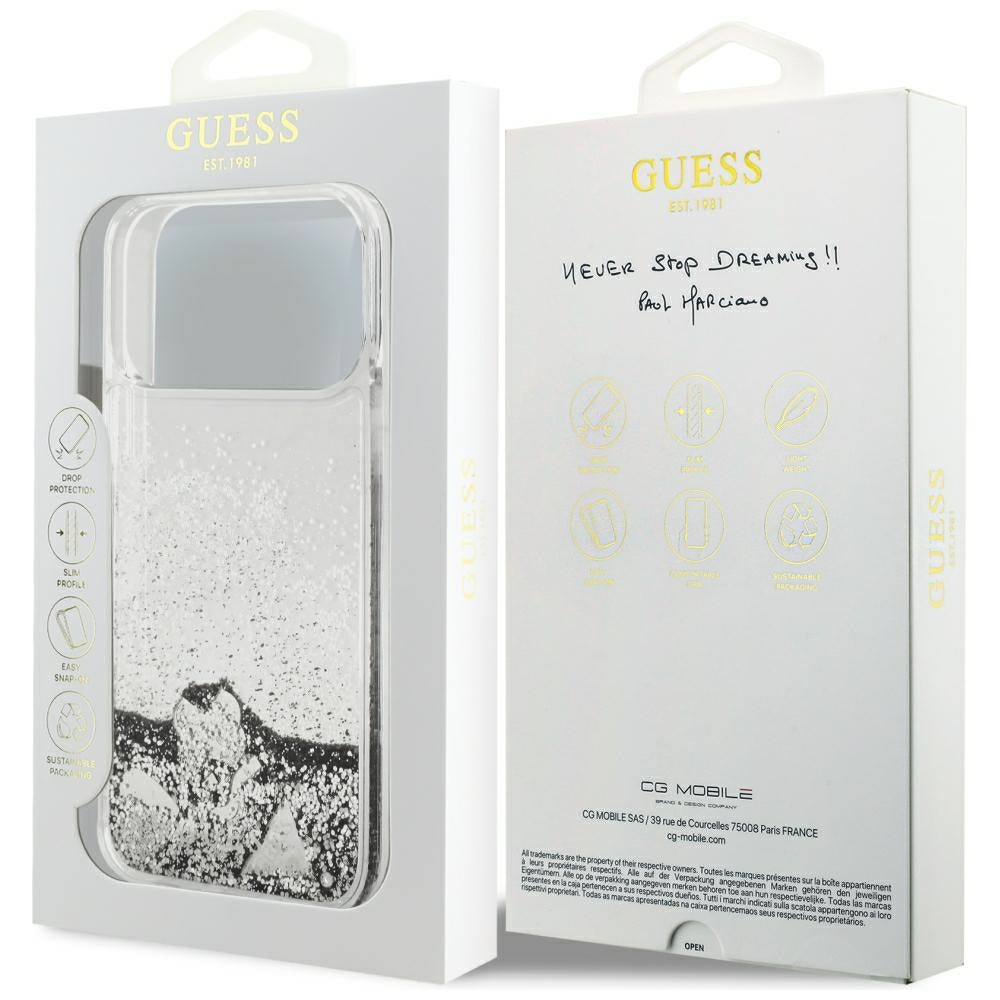 Husă Guess Liquid Glitter Charms pentru iPhone 17 Pro Max – argintiu (GUHCP18XGLHFLSI) — imagine 7
