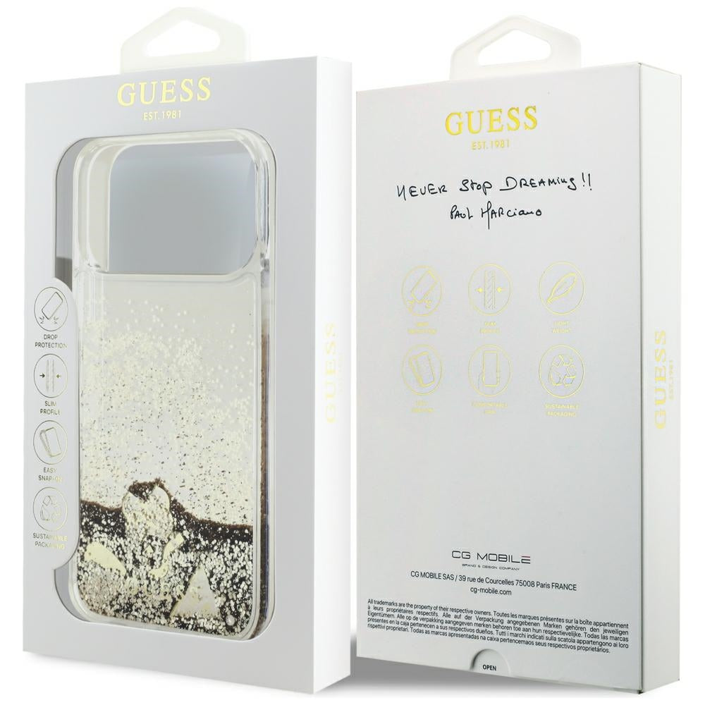Husă Guess Liquid Glitter Charms pentru iPhone 17 Pro Max – auriu (GUHCP18XGLHFLGO) — imagine 6
