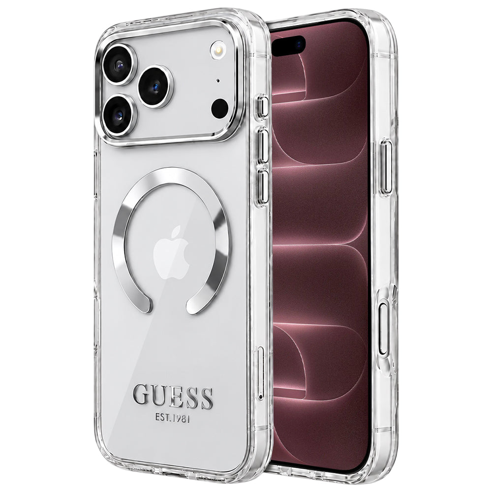 Husă Guess Metal Outline MagSafe pentru iPhone 17 Pro Max – argintiu (GUHMP18XHTRMS) — imagine 1