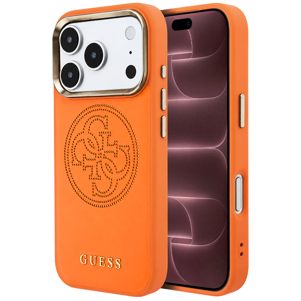 Husă Guess Leather Perforated 4G MagSafe pentru iPhone 17 Pro Max – portocaliu — imagine 1