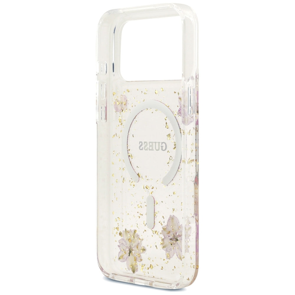 Husă Guess Resin Flowers and Glitter MagSafe pentru iPhone 17 Pro Max – roz (GUHMP18XRBFGFGMP) — imagine 6