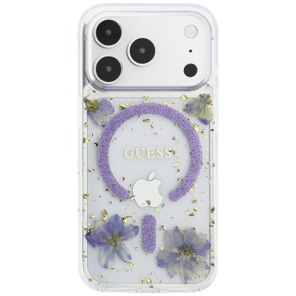 Husă Guess Resin Flowers and Glitter MagSafe pentru iPhone 17 Pro Max – mov (GUHMP18XRBFGFGMU) — imagine 2