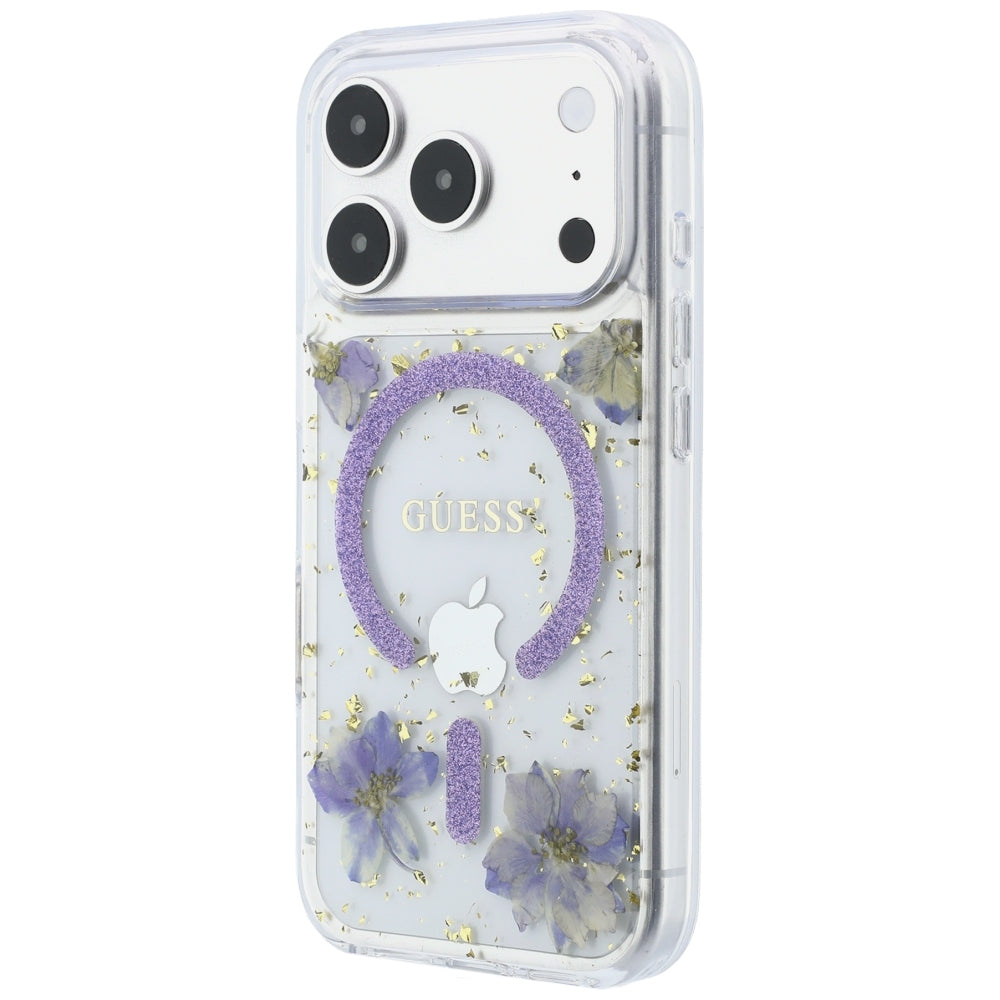 Husă Guess Resin Flowers and Glitter MagSafe pentru iPhone 17 Pro Max – mov (GUHMP18XRBFGFGMU) — imagine 4