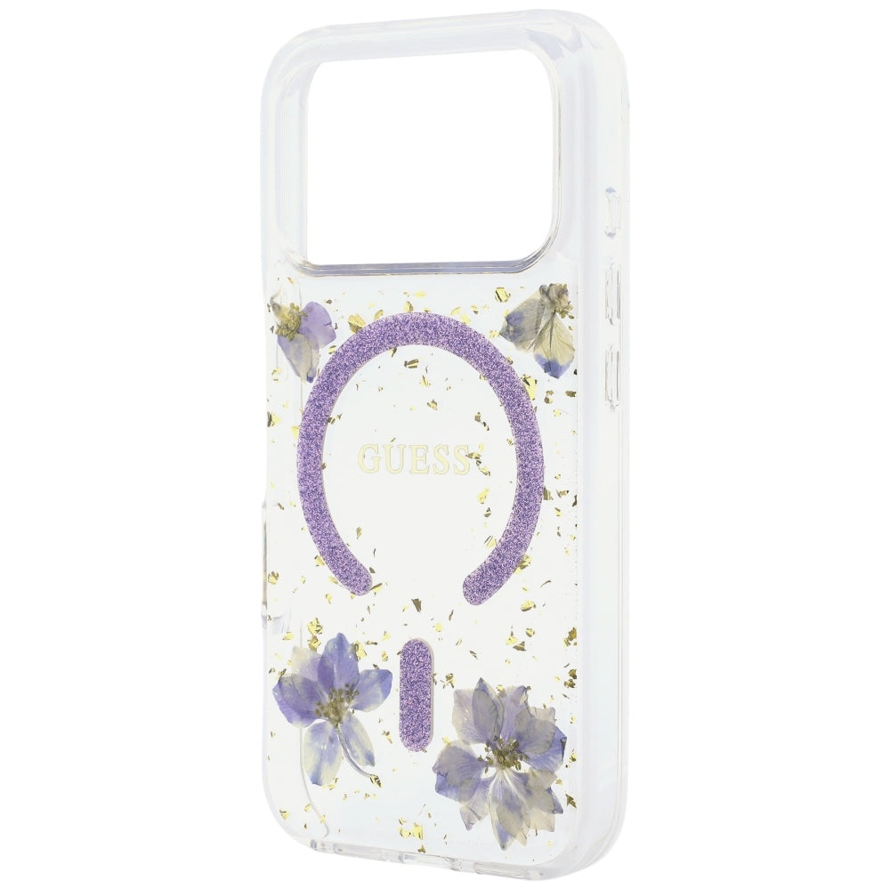 Husă Guess Resin Flowers and Glitter MagSafe pentru iPhone 17 Pro Max – mov (GUHMP18XRBFGFGMU) — imagine 5