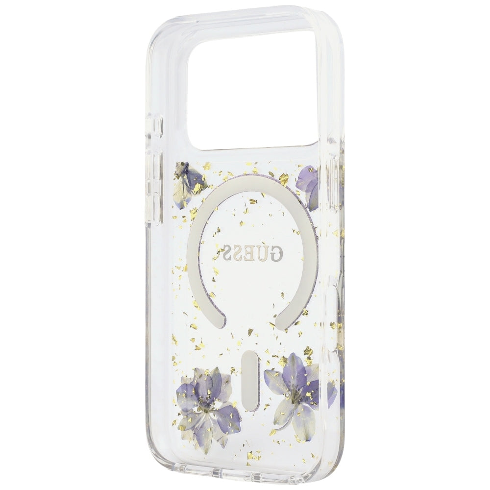 Husă Guess Resin Flowers and Glitter MagSafe pentru iPhone 17 Pro Max – mov (GUHMP18XRBFGFGMU) — imagine 6