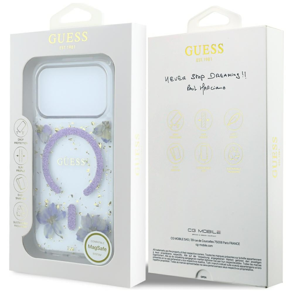 Husă Guess Resin Flowers and Glitter MagSafe pentru iPhone 17 Pro Max – mov (GUHMP18XRBFGFGMU) — imagine 7