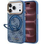 Husă Guess Ring Stand 360 4G Leather Classic Logo MagSafe pentru iPhone 17 Pro Max – albastru — imagine 1