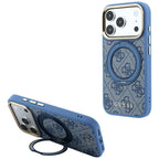 Husă Guess Ring Stand 360 4G Leather Classic Logo MagSafe pentru iPhone 17 Pro Max – albastru — imagine 2