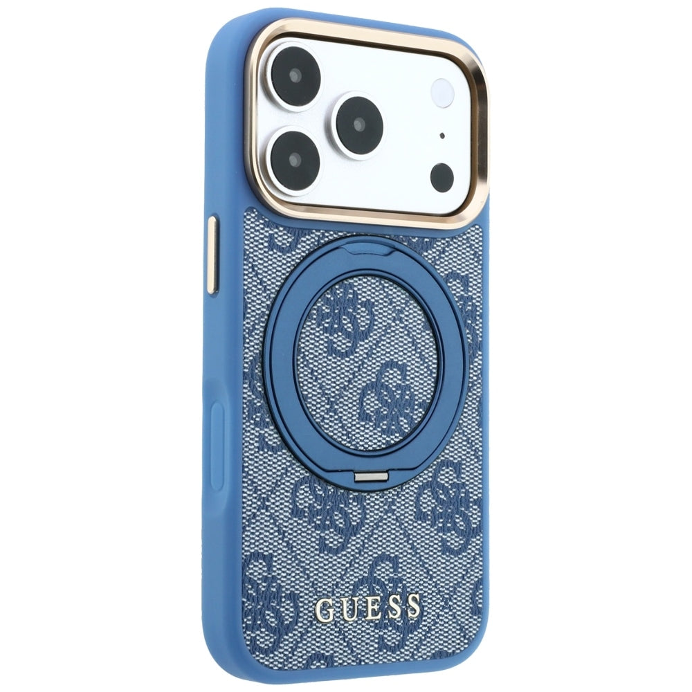Husă Guess Ring Stand 360 4G Leather Classic Logo MagSafe pentru iPhone 17 Pro Max – albastru — imagine 4