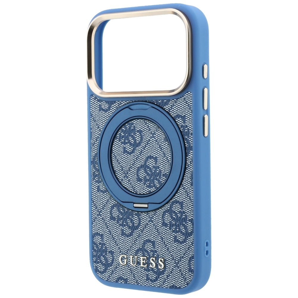 Husă Guess Ring Stand 360 4G Leather Classic Logo MagSafe pentru iPhone 17 Pro Max – albastru — imagine 5