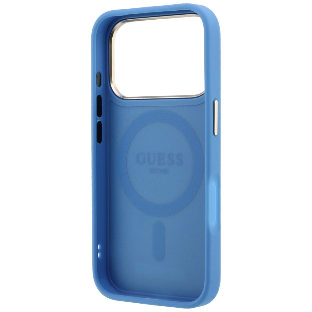Husă Guess Ring Stand 360 4G Leather Classic Logo MagSafe pentru iPhone 17 Pro Max – albastru — imagine 6