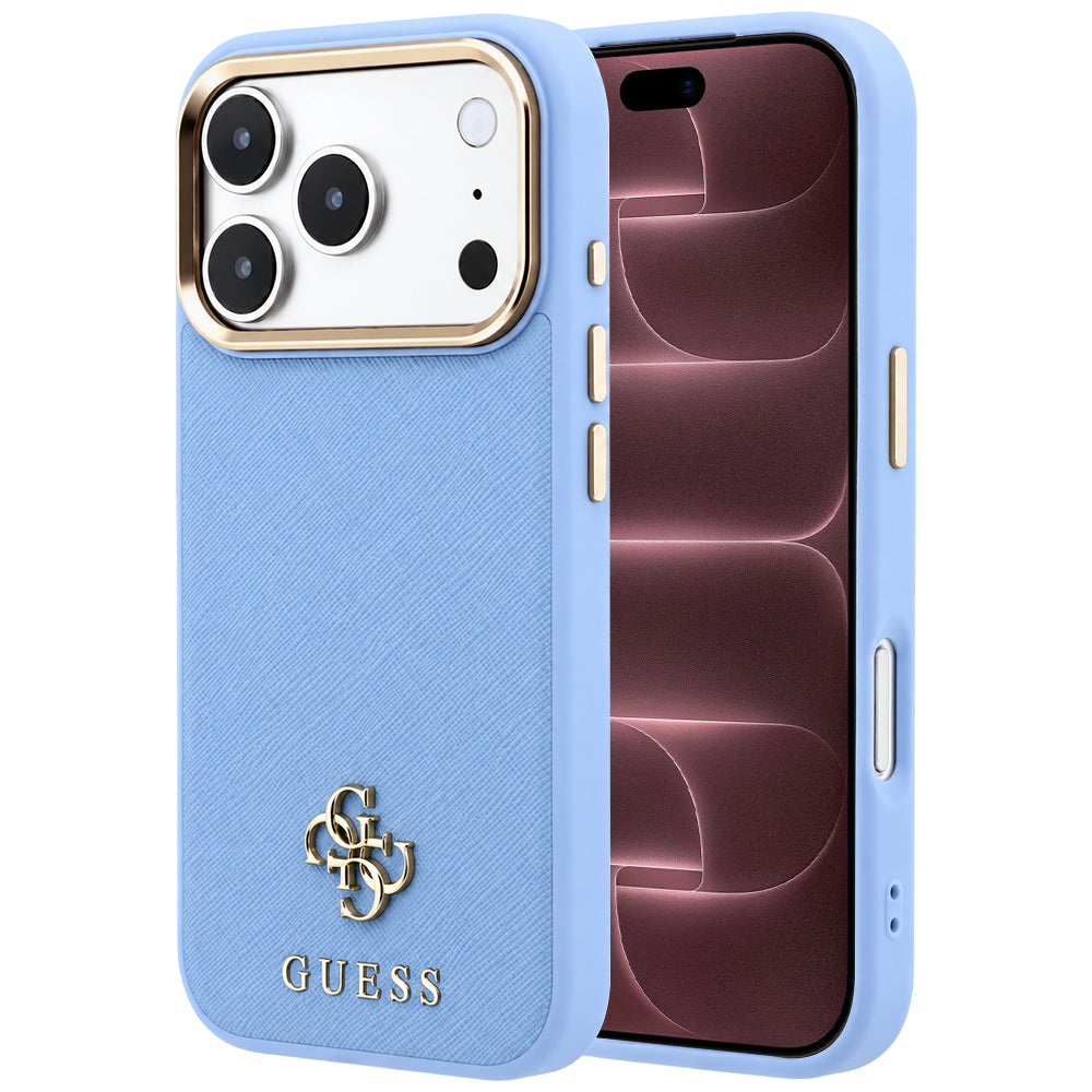 Husă Guess Saffiano Small 4G Classic MagSafe pentru iPhone 17 Pro Max – albastru deschis — imagine 1