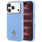 Husă Guess Saffiano Small 4G Classic MagSafe pentru iPhone 17 Pro Max – albastru deschis — imagine 1