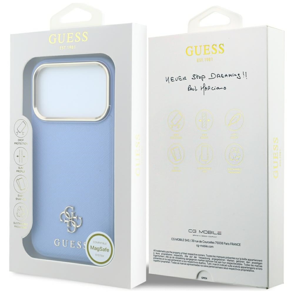 Husă Guess Saffiano Small 4G Classic MagSafe pentru iPhone 17 Pro Max – albastru deschis — imagine 7