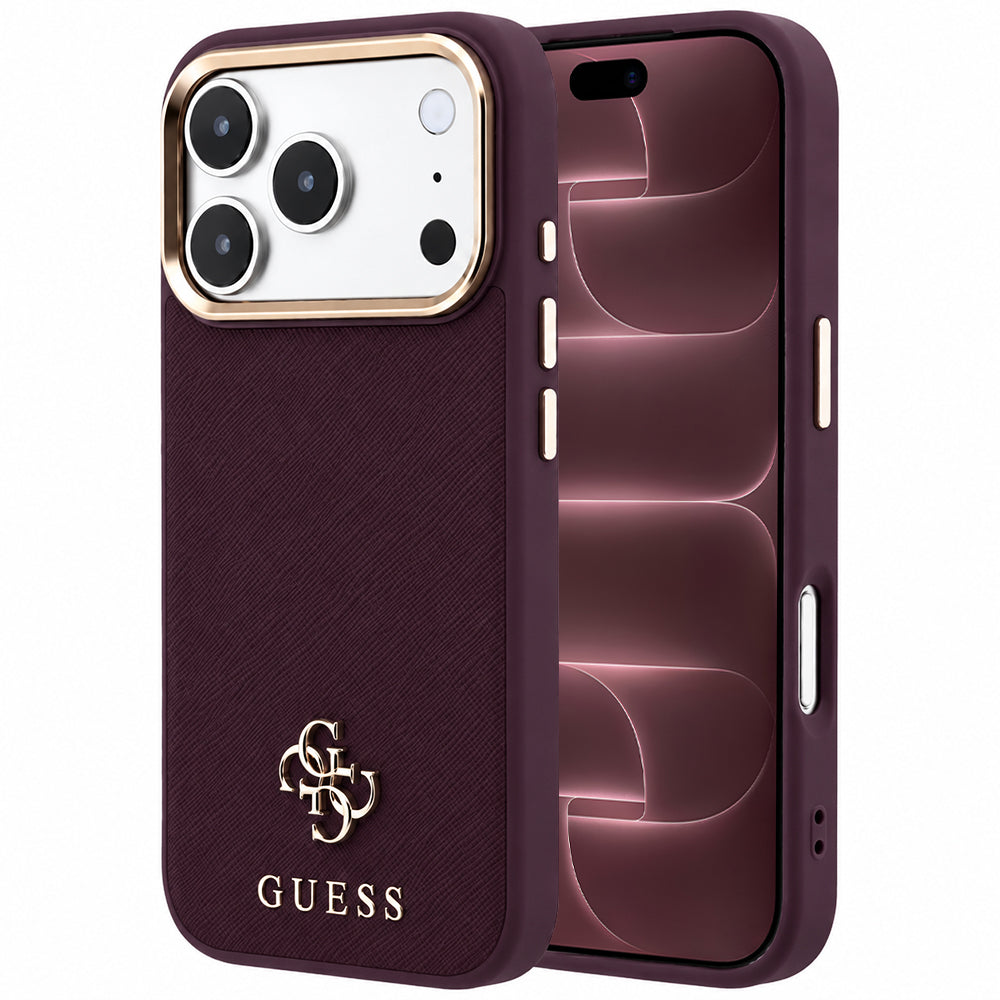 Husă Guess Saffiano Small 4G Classic MagSafe pentru iPhone 17 Pro Max – burgundy — imagine 1
