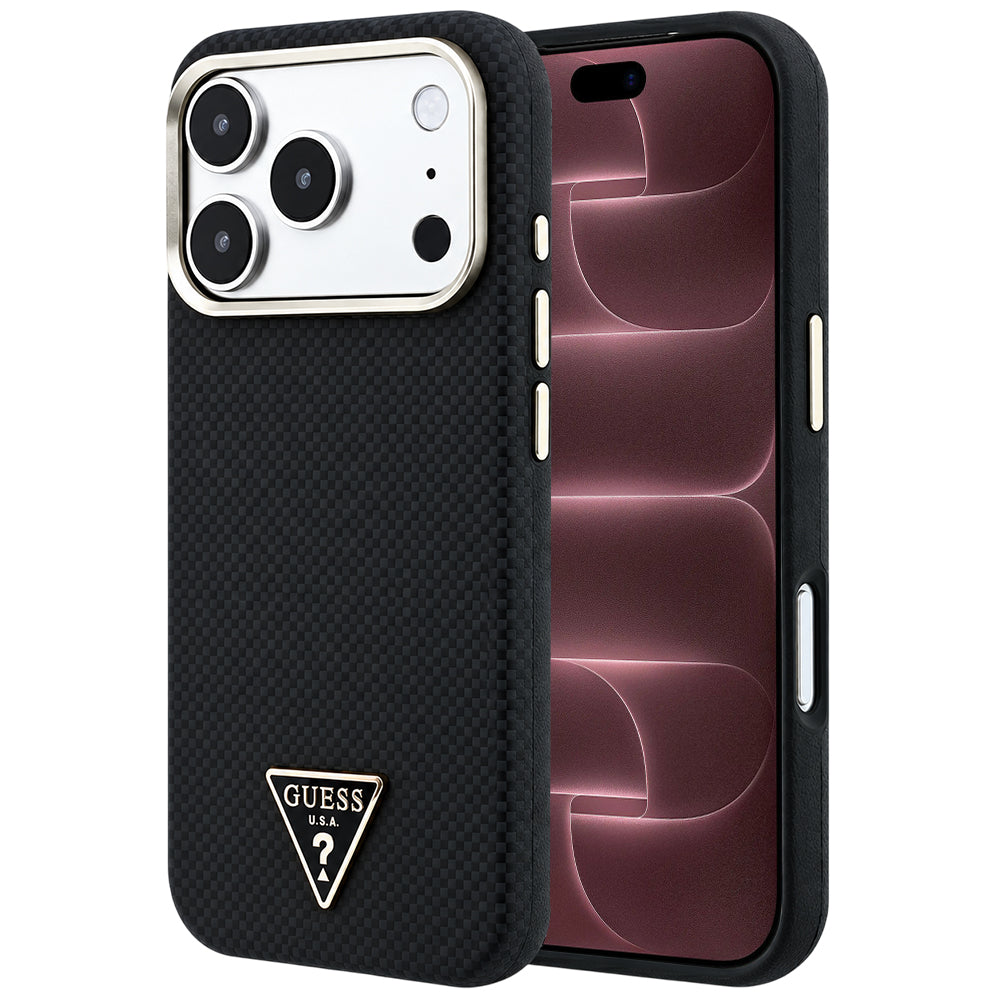 Husă Guess Kevlar Triangle Logo MagSafe pentru iPhone 17 Pro Max – negru — imagine 1
