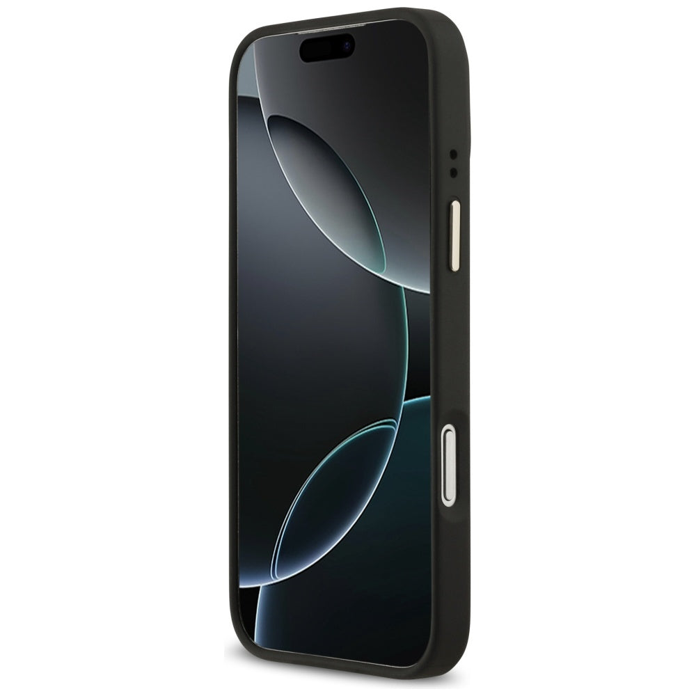 Husă Guess 4G Classic MagSafe iPhone 17 Pro negru – vedere frontală și butoane laterale