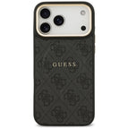 Husă Guess 4G Classic MagSafe iPhone 17 Pro negru – vedere din spate cu telefon montat