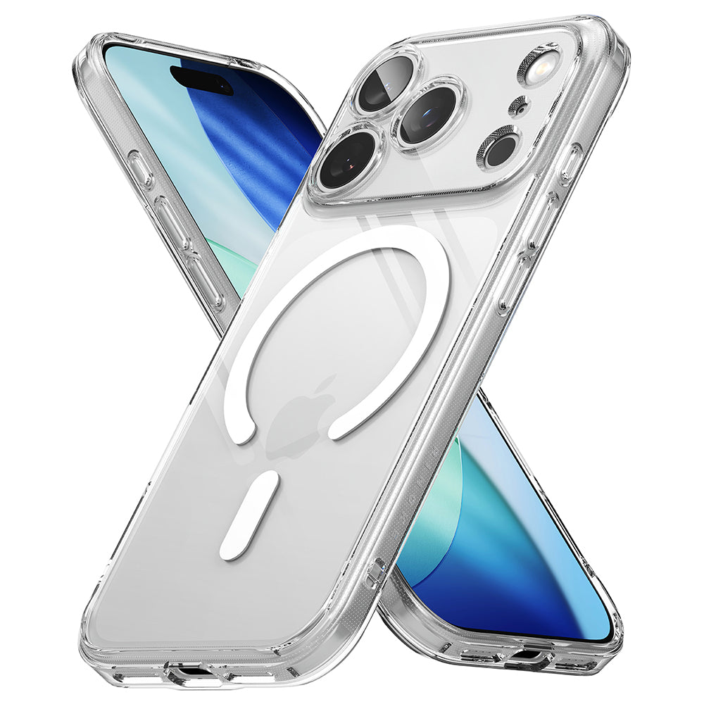 Husă Ringke Fusion MagSafe iPhone 17 Pro Clear – vedere oblică și decupaj USB-C
