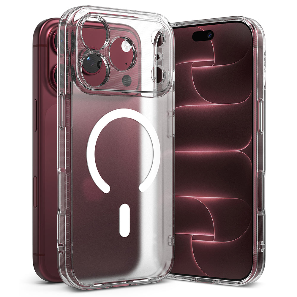 Ringke Fusion MagSafe iPhone 18 Pro / 17 Pro Matte Clear – detaliu carcasă și telefon