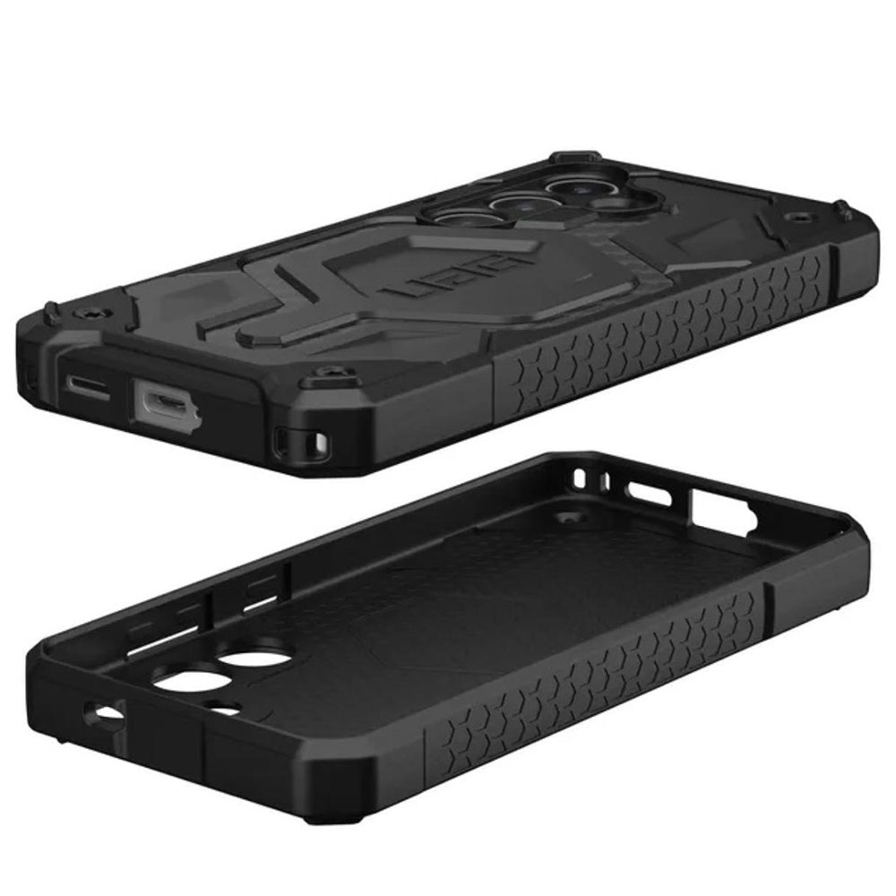 UAG Monarch Pro MagSafe Carbon Fiber Galaxy S24 – profil lateral, decupaje USB-C și interior