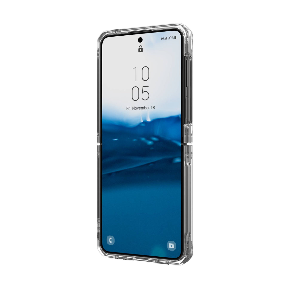 UAG Plyo Ice transparent Galaxy Z Flip5 – vedere frontală oblică din dreapta