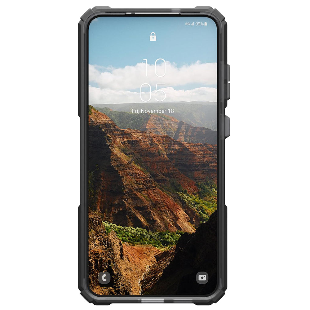 UAG Plasma XTE Ash/Titanium Galaxy S25 Plus – vedere frontală cu telefon montat