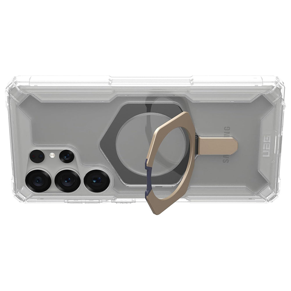UAG Plasma XTE Clear/Titanium Galaxy S25 Ultra – poziționare orizontală cu suport deschis