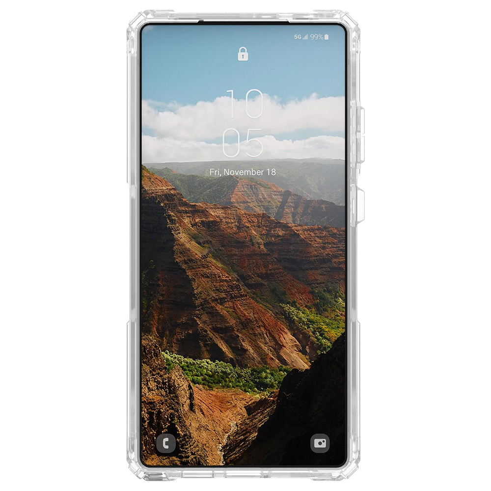 UAG Plasma XTE Clear/Titanium Galaxy S25 Ultra – vedere frontală cu telefon montat