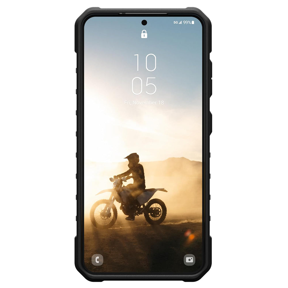 UAG Pathfinder MagSafe Black Galaxy S25 – vedere frontală cu margine ridicată